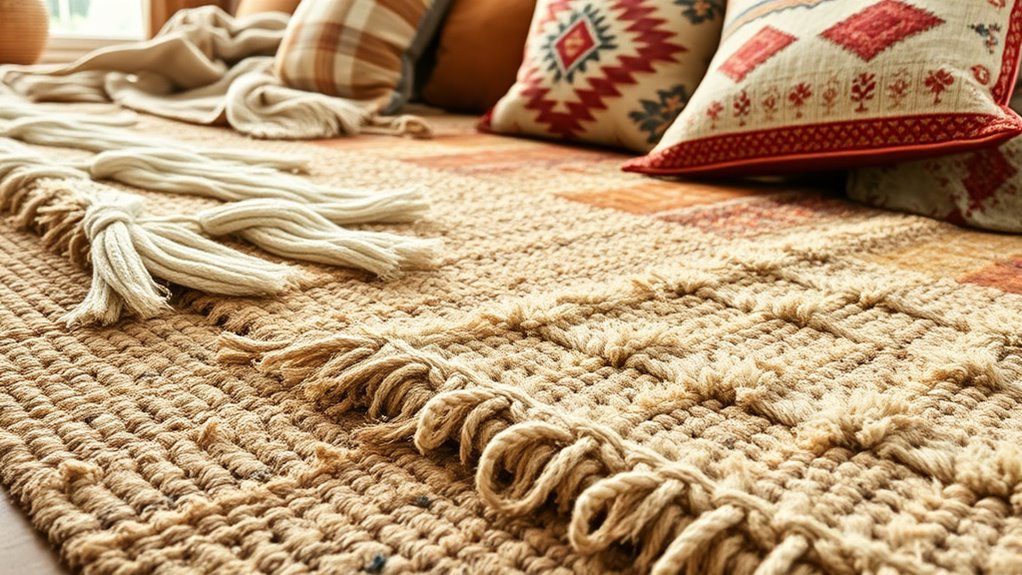balance textured layered rugs