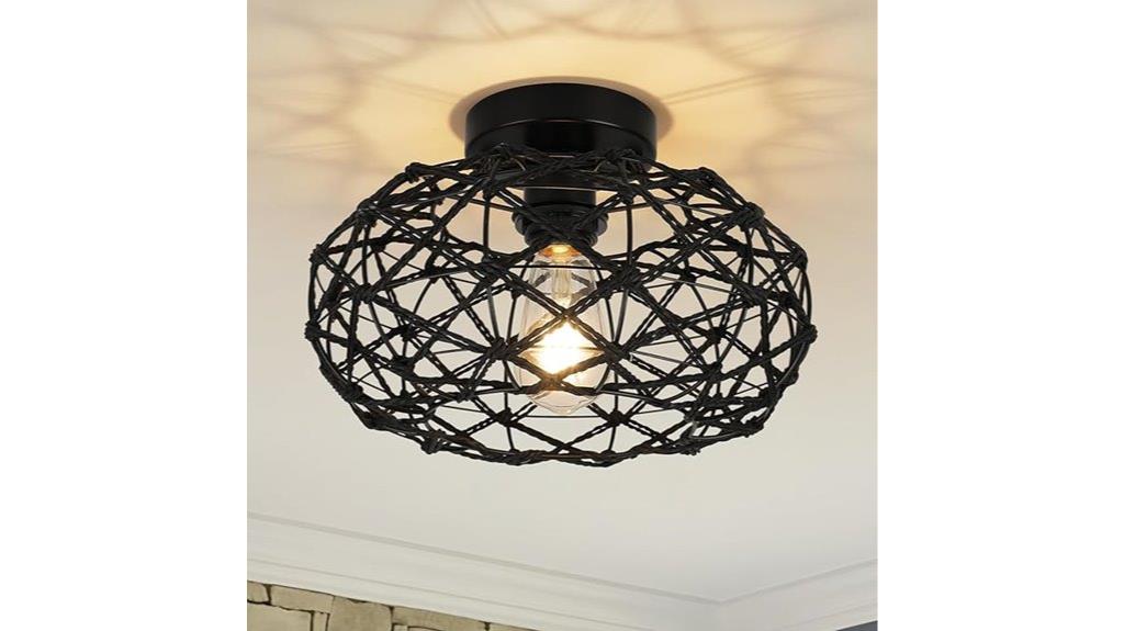 black rattan boho ceiling light