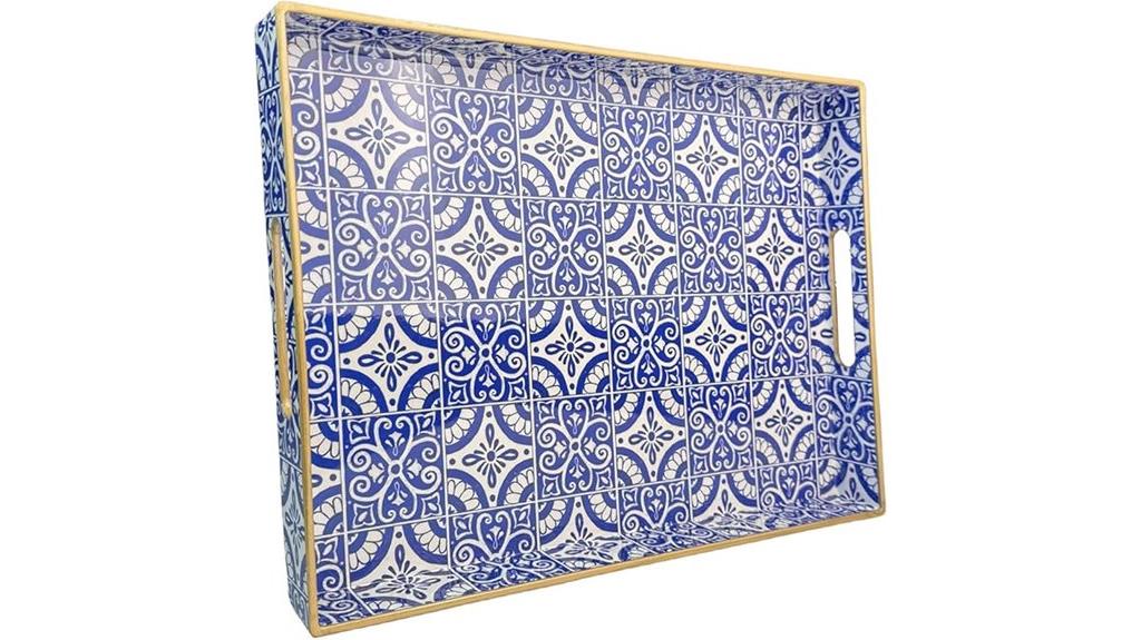 boho blue rectangular tray