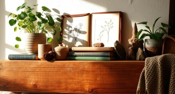 boho book and plant displays