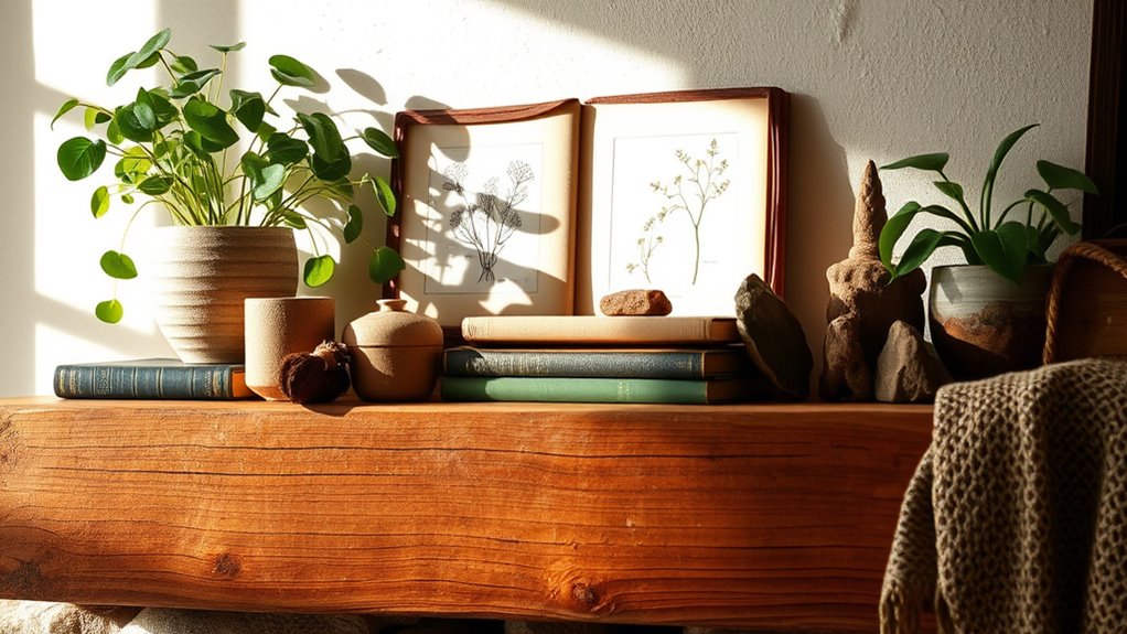 boho book and plant displays