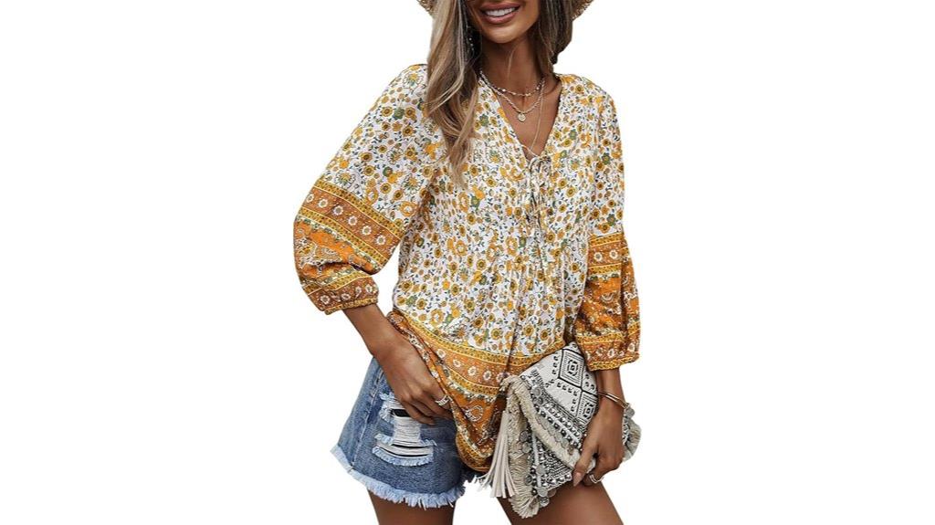 boho floral v neck blouse