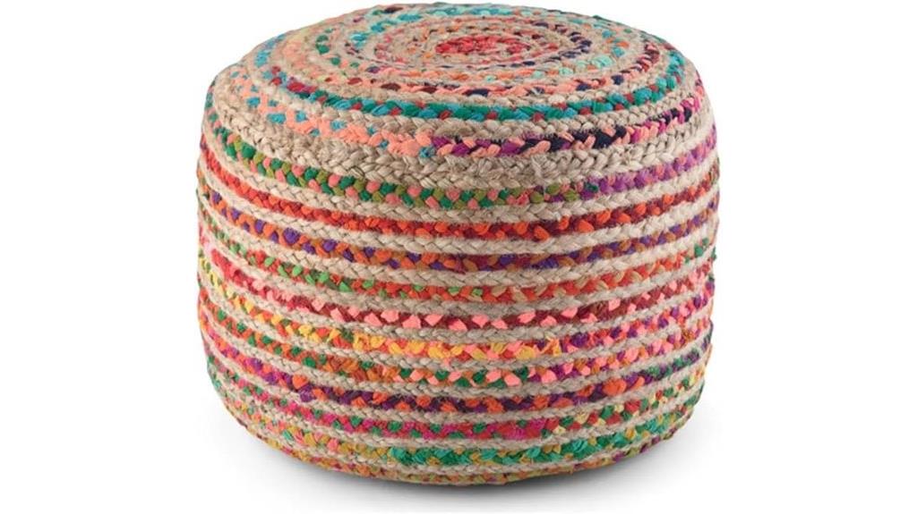 boho multi colored jute pouf