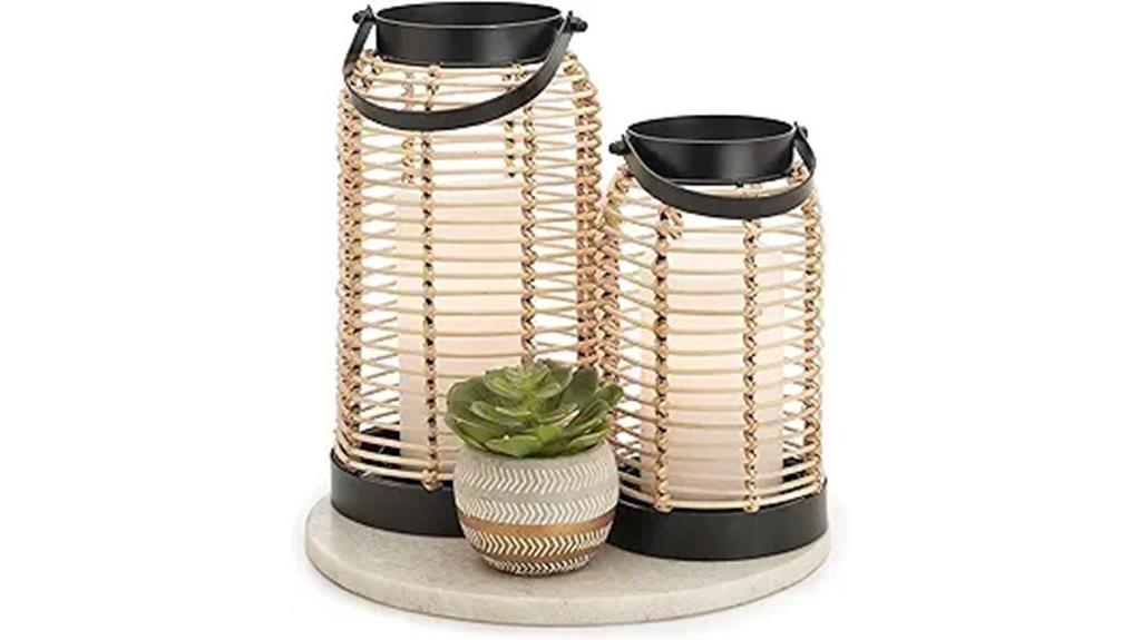 boho natural rattan lanterns