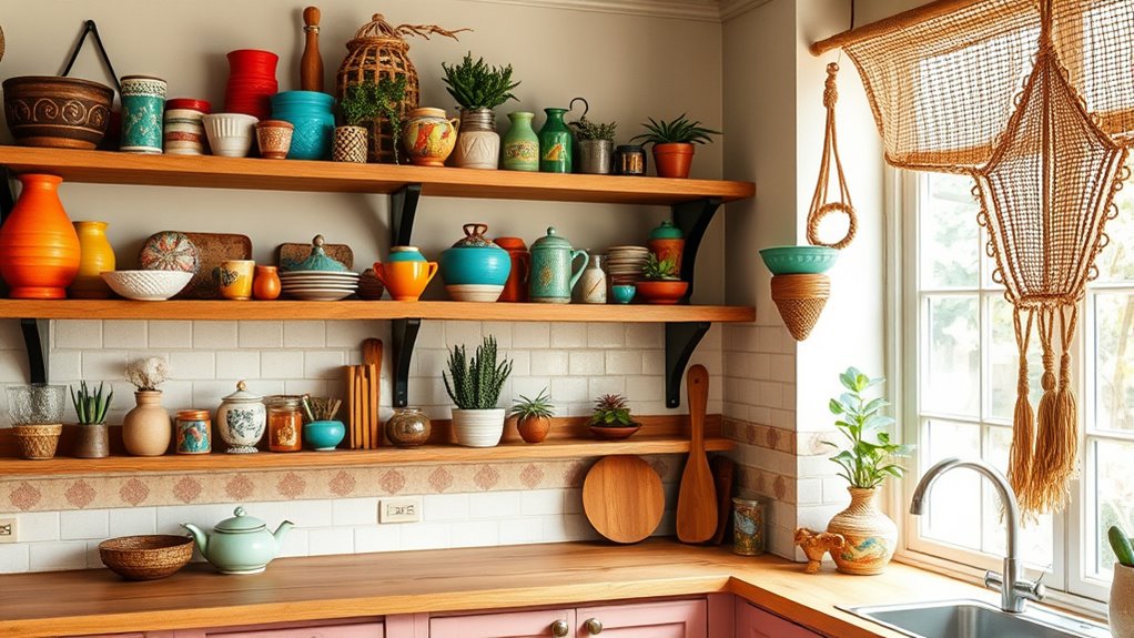 boho open shelving decor
