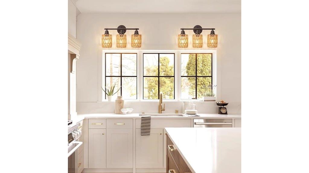 boho rattan bathroom light