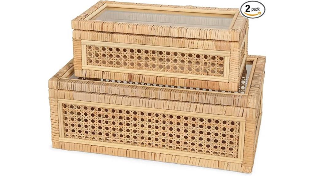 boho rattan glass display
