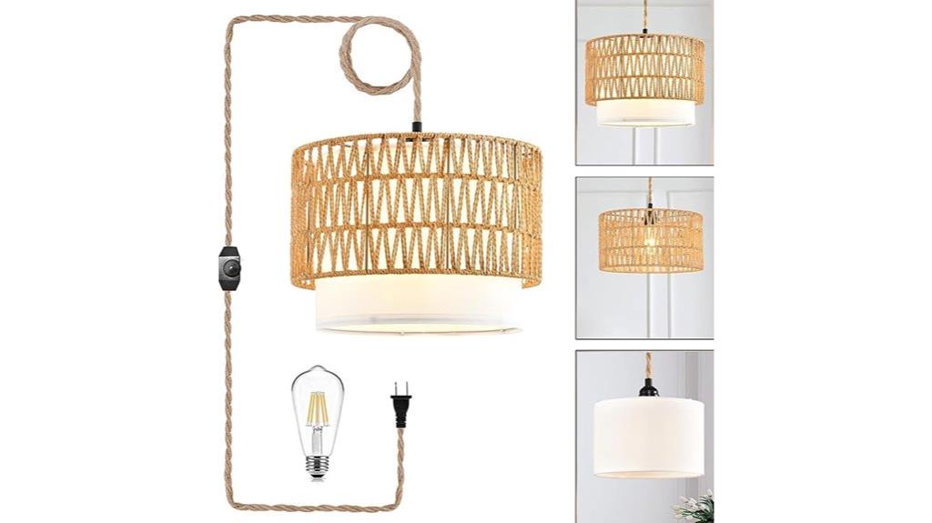 boho rattan shade pendant