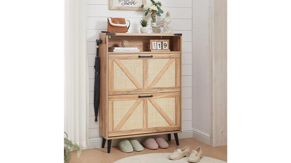 boho rattan shoe storage