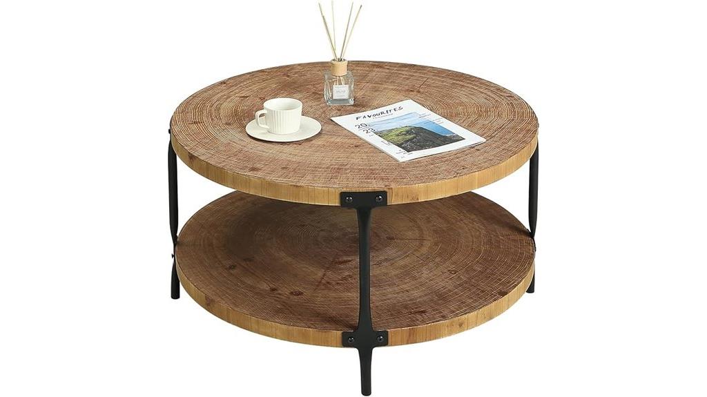 boho round wooden coffee table