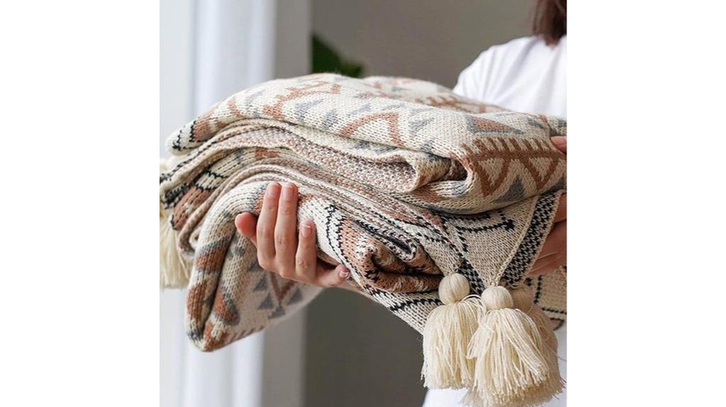 boho tassel knitted blanket