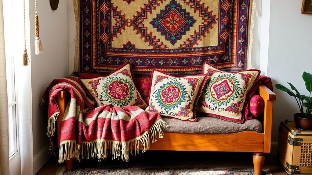 boho textile layering decor