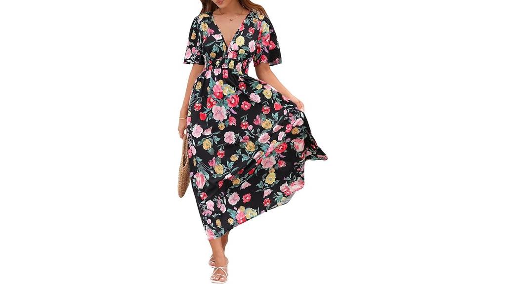boho v neck midi dress