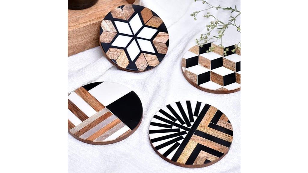 boho wood coaster set