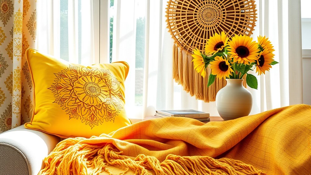 bright boho yellow decor