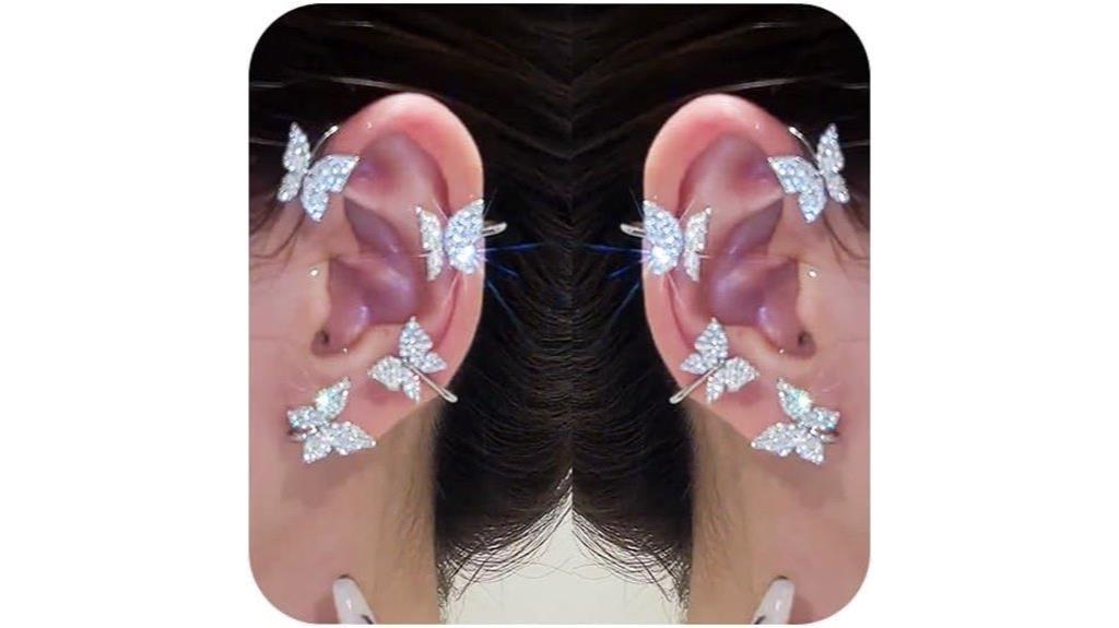 butterfly rhinestone clip earrings