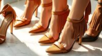 chic brown fringe heels