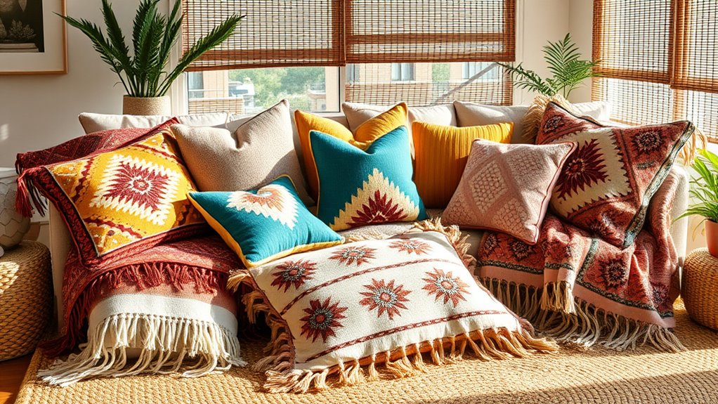 colorful eclectic pillow styling