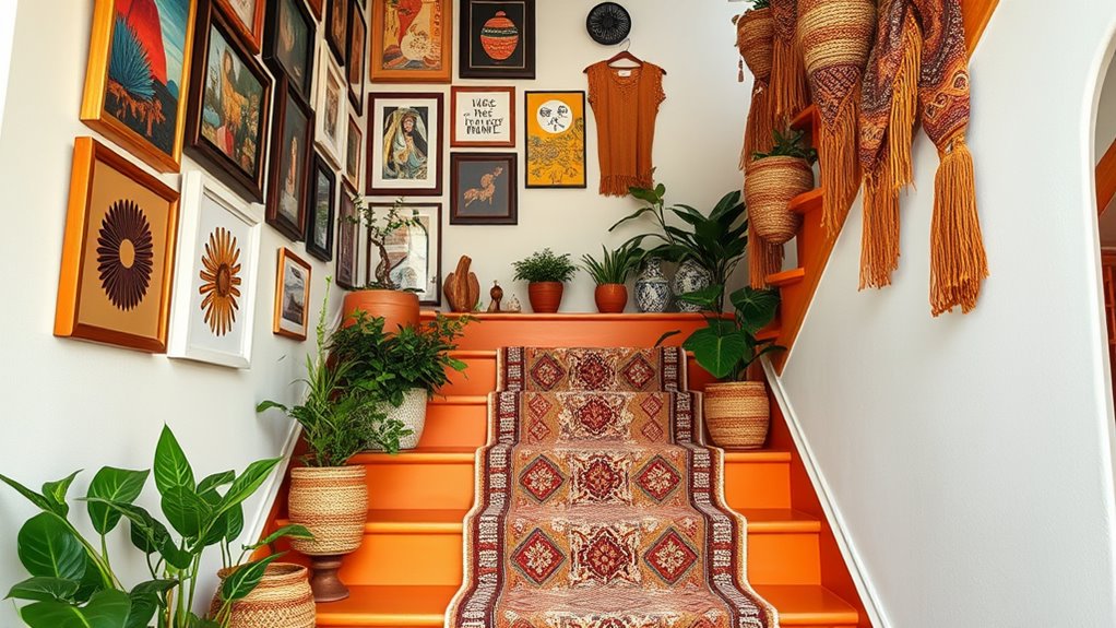 colorful natural fiber stair decor