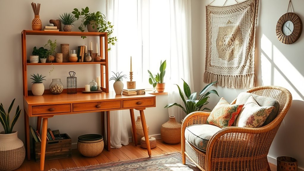 comfortable eclectic boho workspace