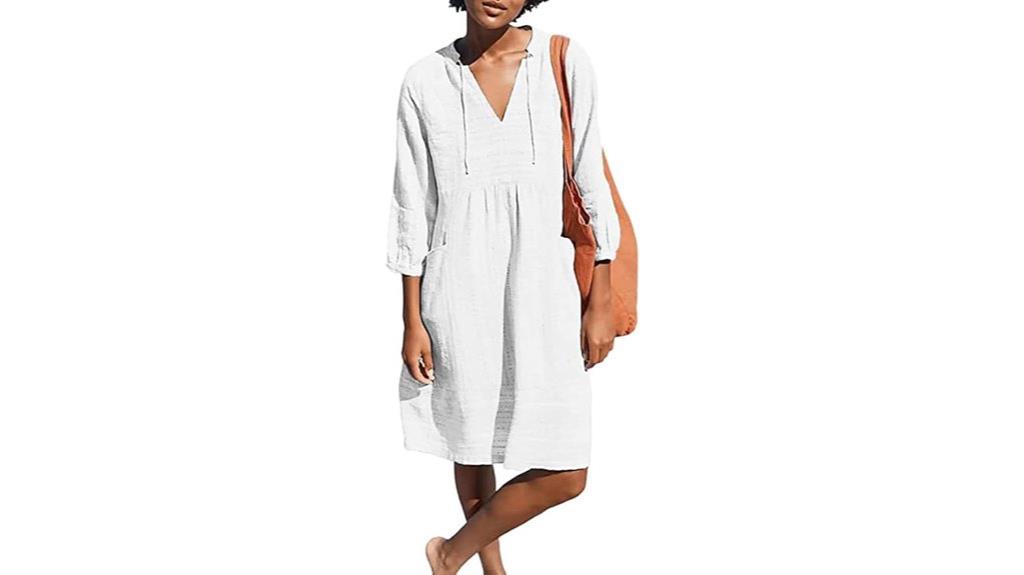 cotton v neck casual dress