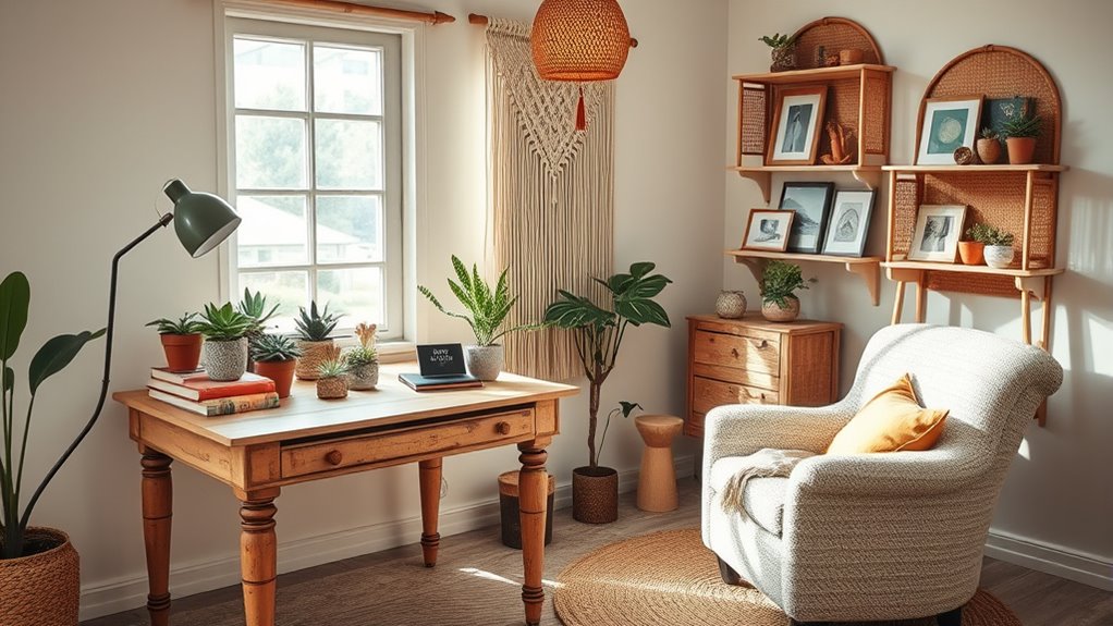 cozy boho creative workspace