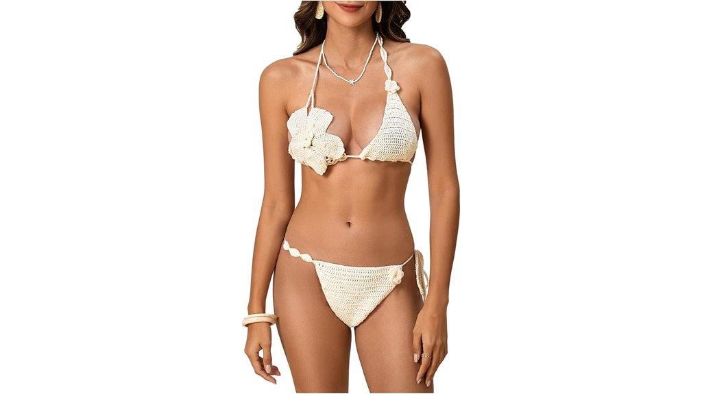 crochet floral bikini set
