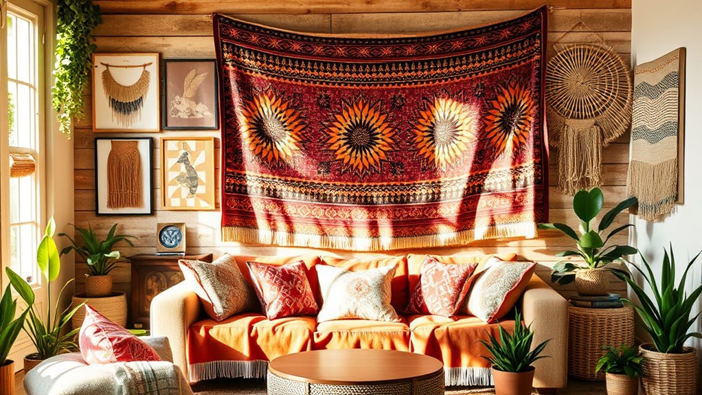 decorate with tapestries and art