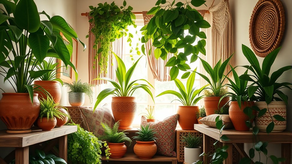 eclectic boho planter styling