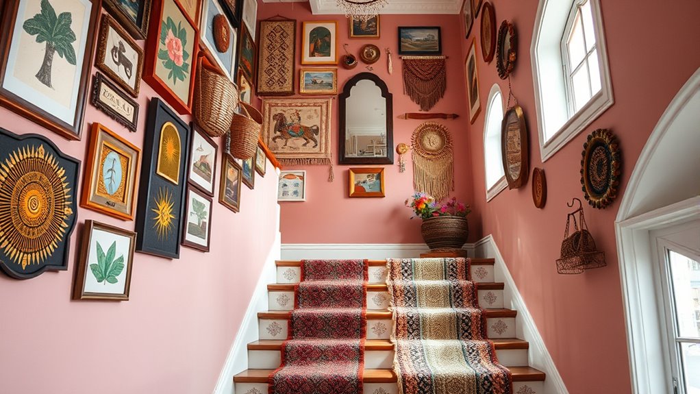 eclectic boho staircase decor