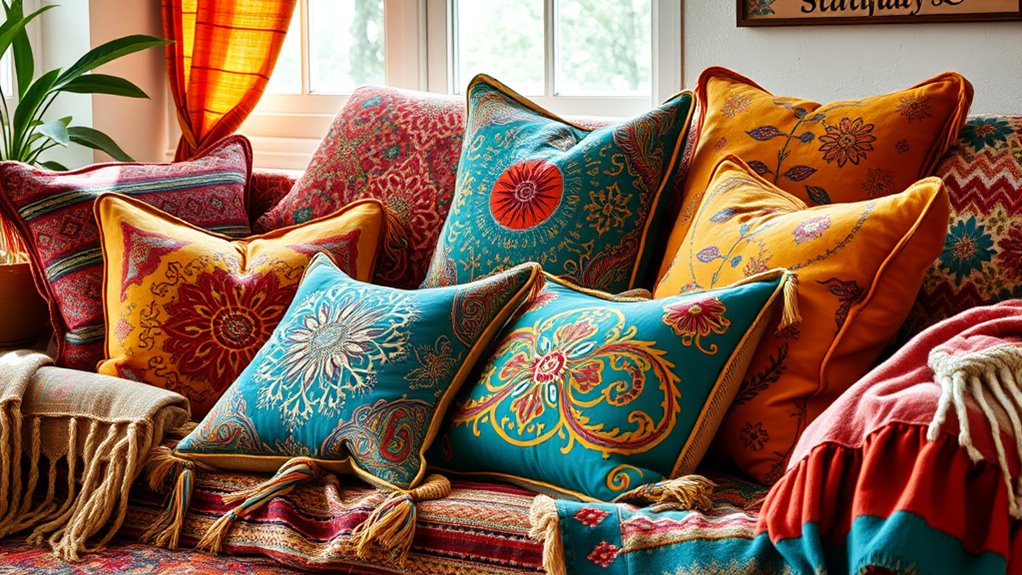 eclectic colorful textured pillows