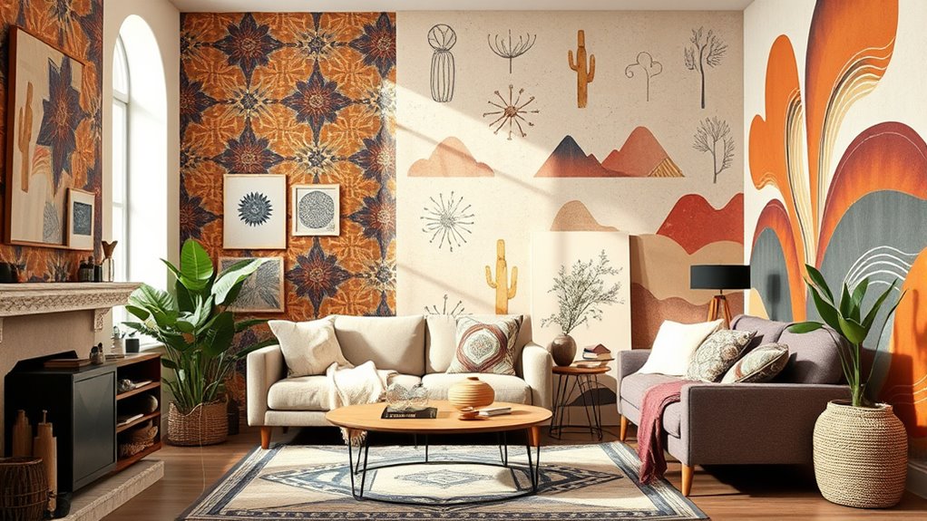 eclectic textured boho wallpaper