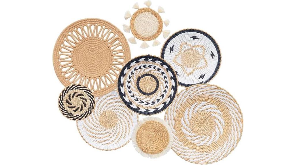 eight handmade round baskets