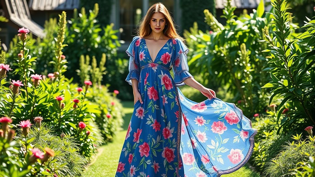 elegant floral blue maxi dresses