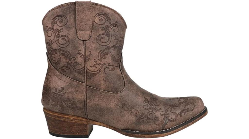 embossed snip toe boots