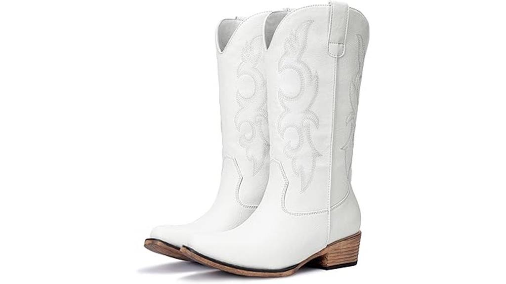 embroidered western mid calf boots