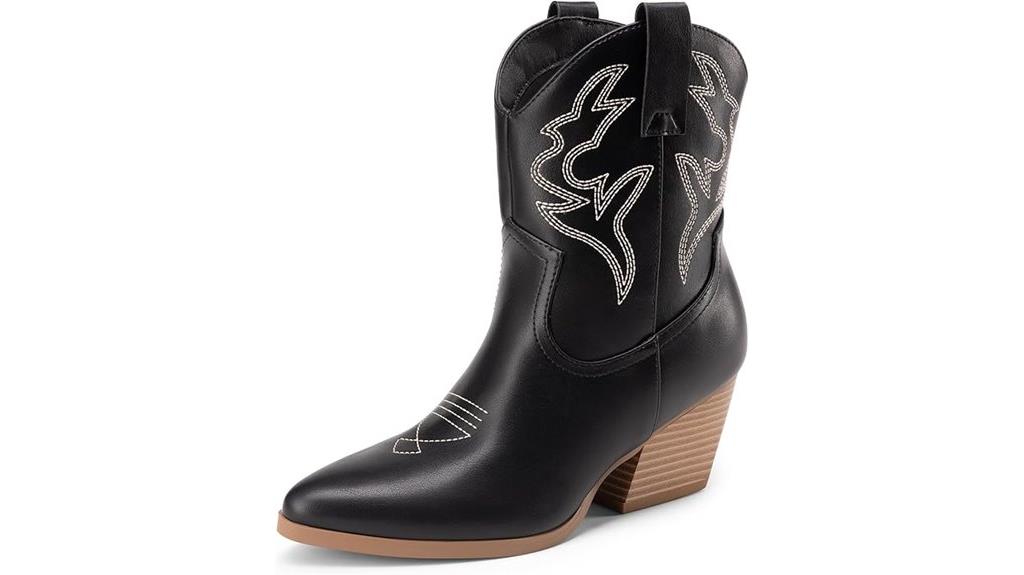embroidery chunky heel boots