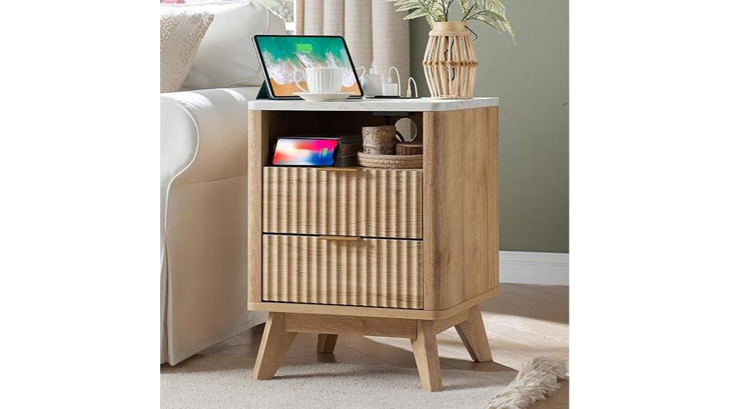 fluted nightstand with charging