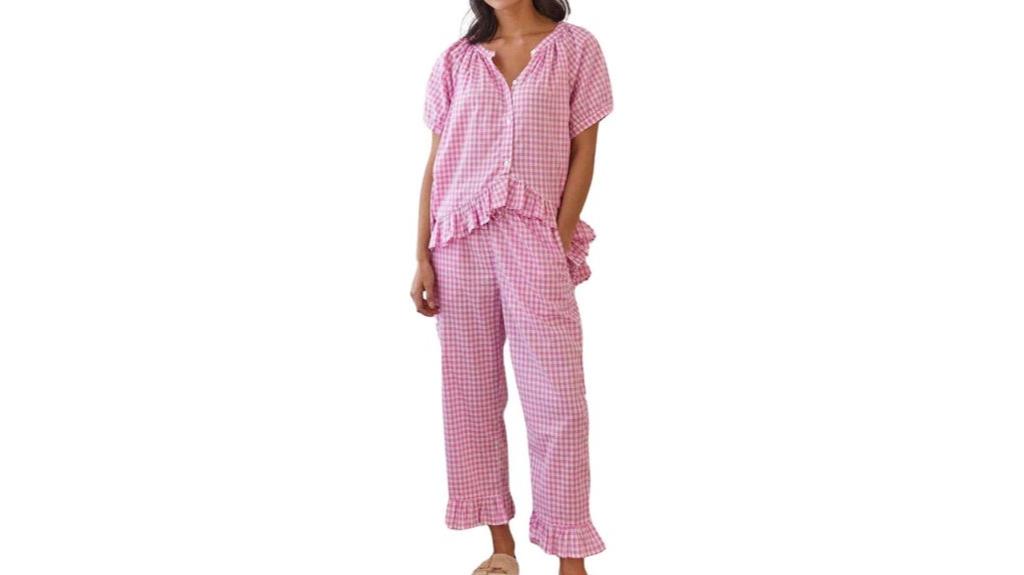 gingham short sleeve pajamas