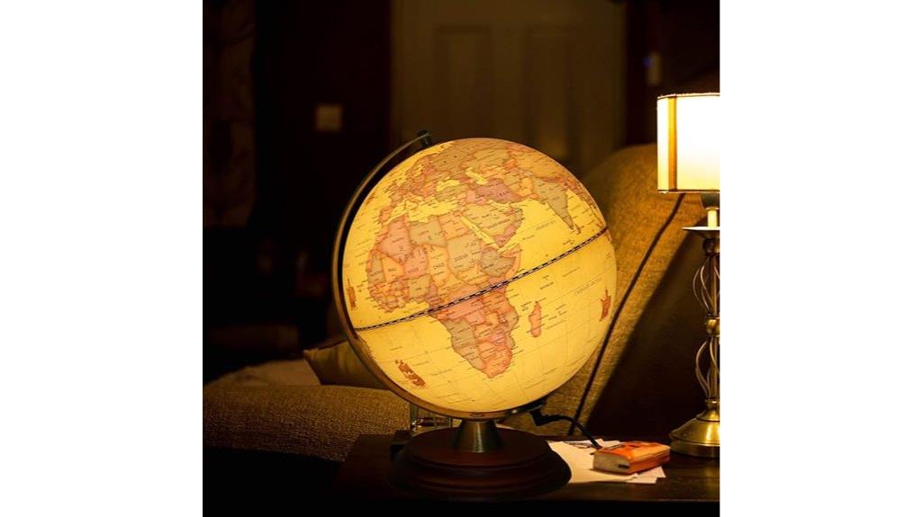 glowing globe on wood