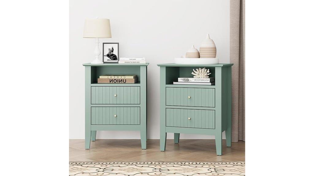 green fluted nightstand pair
