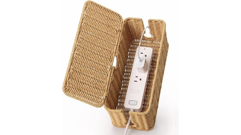 handcrafted rattan cable organizer