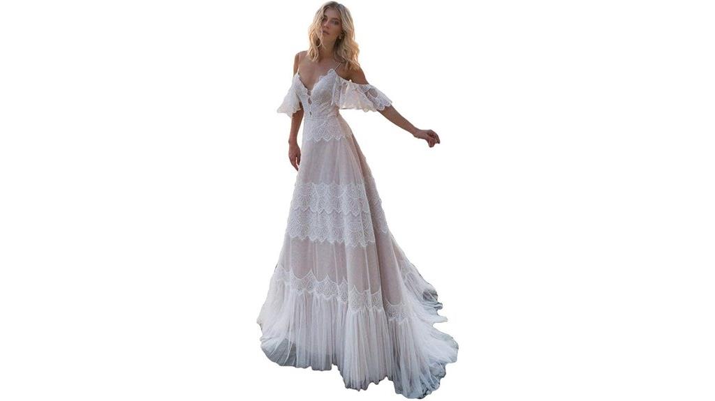 lace ruffle sleeve wedding dresses