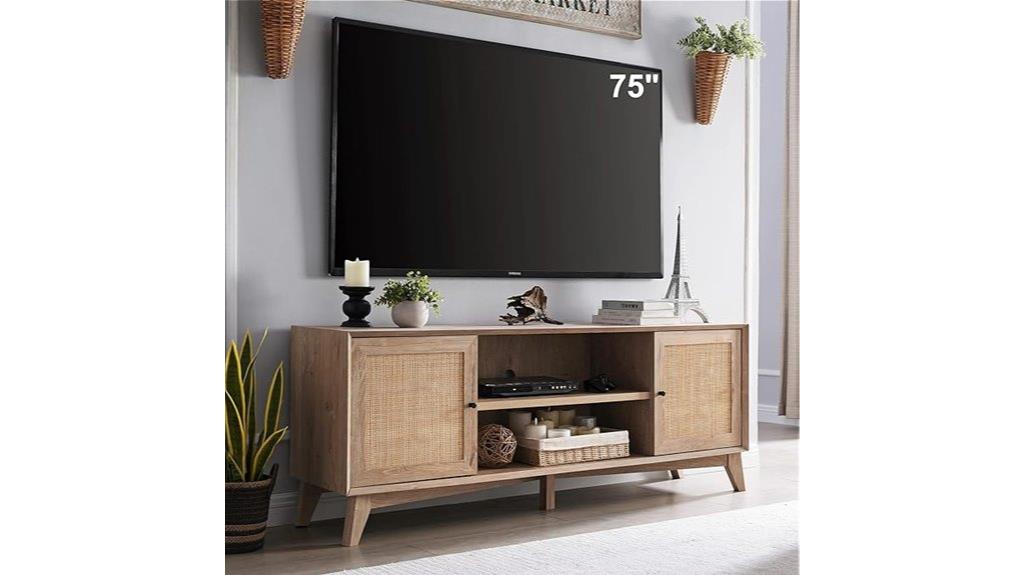 large oak rattan tv stand