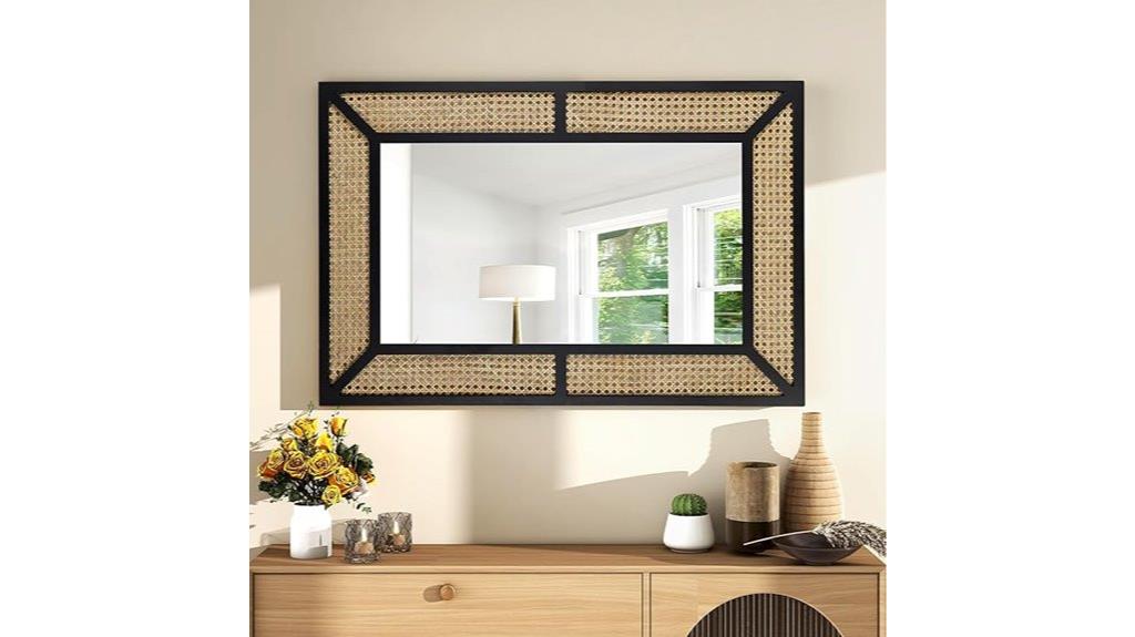 large rattan wicker mirror