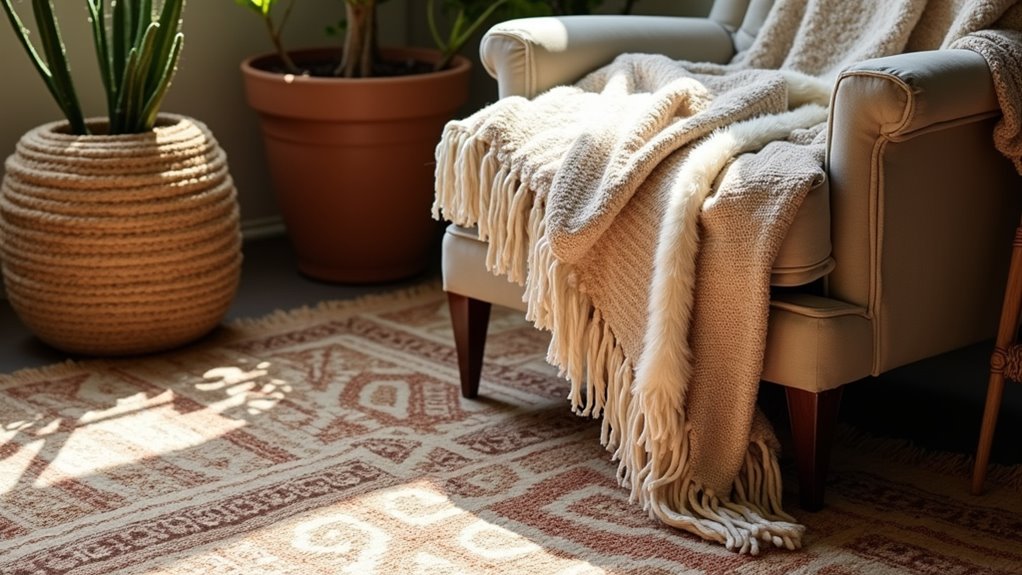 layered boho textile decor