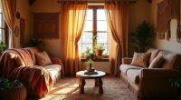 layered textiles and cozy lighting