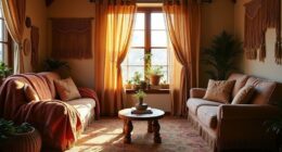 layered textiles and cozy lighting