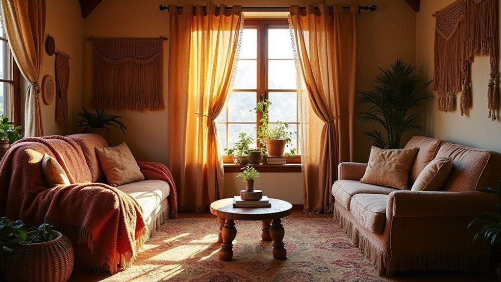 layered textiles and cozy lighting