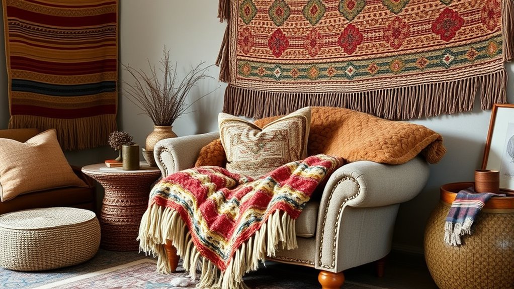 layered textiles create cozy atmosphere